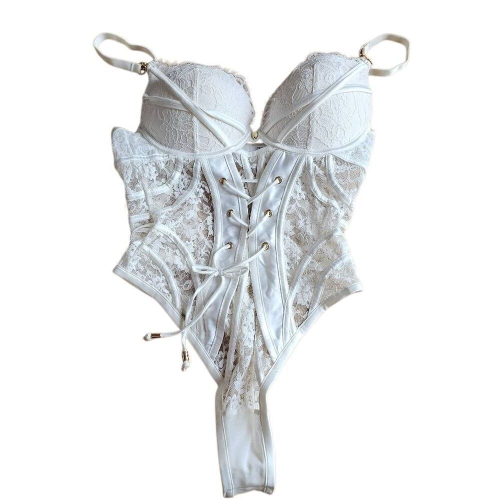 Bras N things Vamps sz 32D white bodysuit lingerie